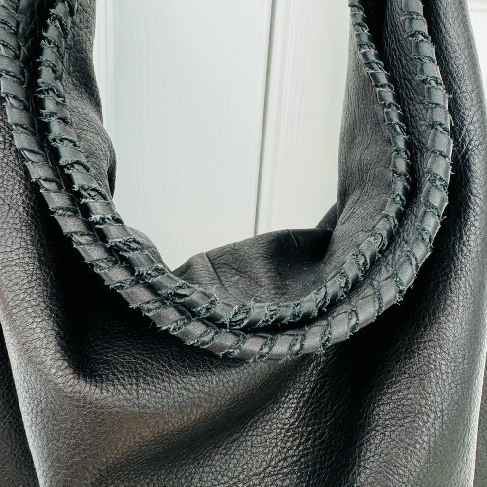 MARGOT Black Leather Suede Fringe Hobo Shoulder Bag Purse - Picture 7 of 11